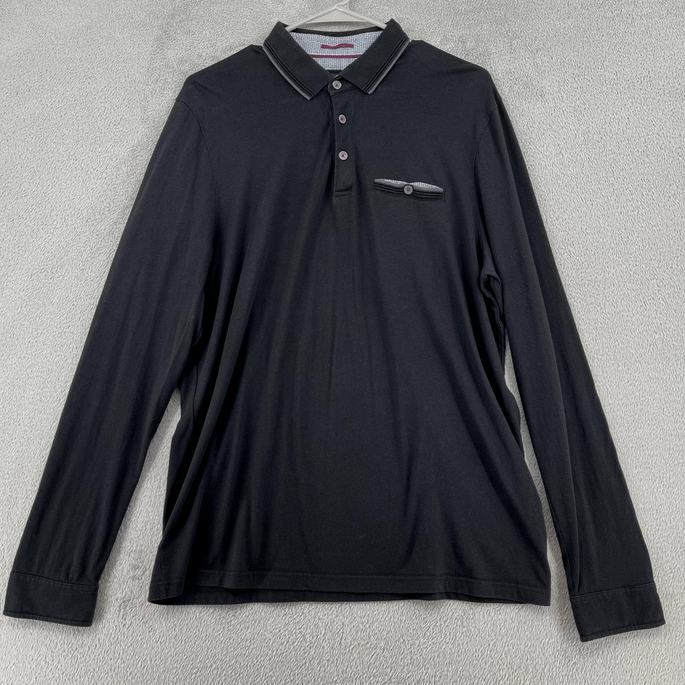 Ted Baker Polo Shirt Mens 5 Black Long Sleeve Button Cuff Collared Modal Cotton